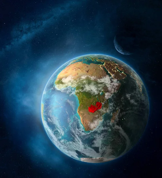 Zambia Desde Espacio Tierra Rodeada Espacio Con Luna Vía Láctea — Foto de Stock