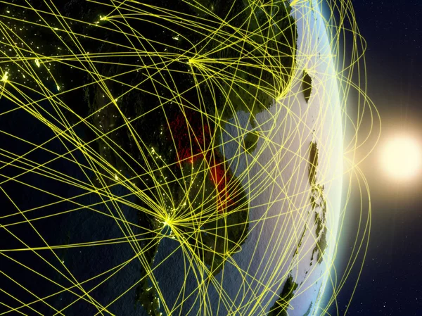 Laos Lever Soleil Sur Planète Terre Avec Réseau Concept Connectivité — Photo