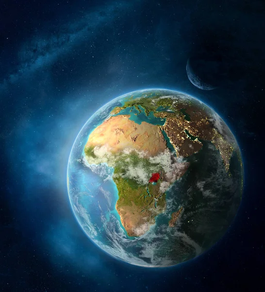 Uganda Desde Espacio Tierra Rodeada Espacio Con Luna Vía Láctea — Foto de Stock