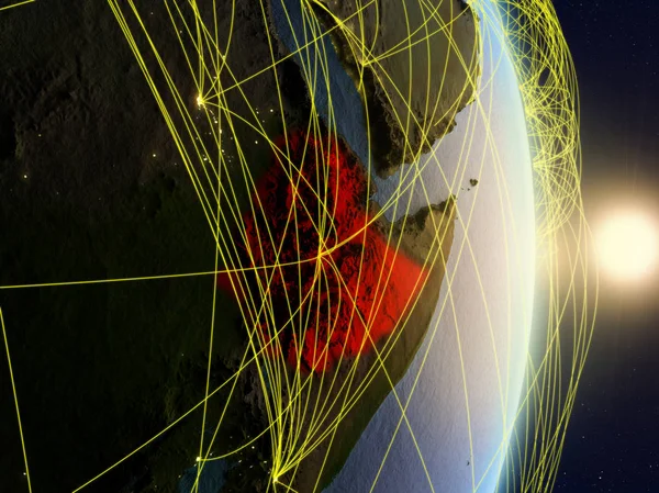 Ethiopië Zonsopgang Planeetaarde Met Netwerk Concept Van Connectiviteit Reizen Communicatie — Stockfoto