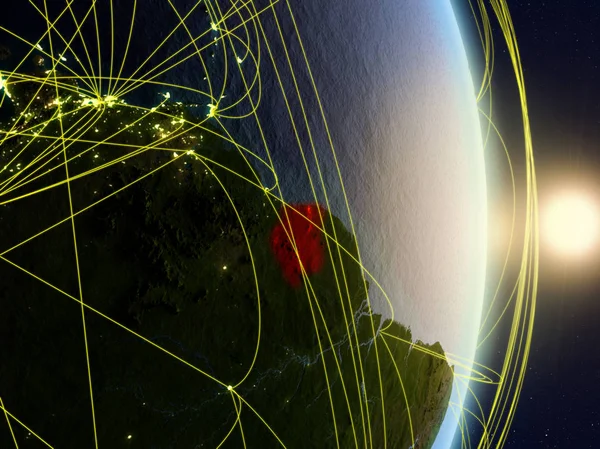 Suriname Nascer Sol Planeta Terra Com Rede Conceito Conectividade Viagens — Fotografia de Stock