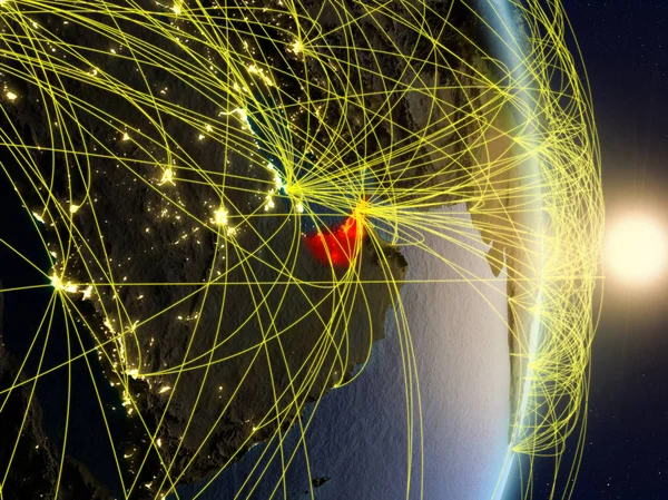 Emiratos Árabes Unidos Amanecer Planeta Tierra Con Red Concepto Conectividad — Foto de Stock