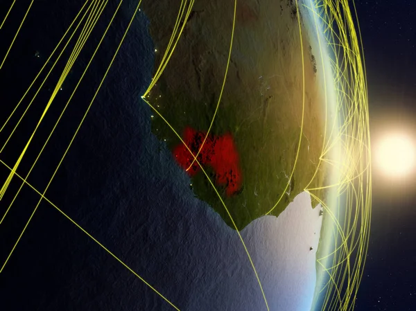 Gwinei Wschód Słońca Planecie Ziemi Sieci Koncepcja Łączności Transportu Komunikacji — Zdjęcie stockowe