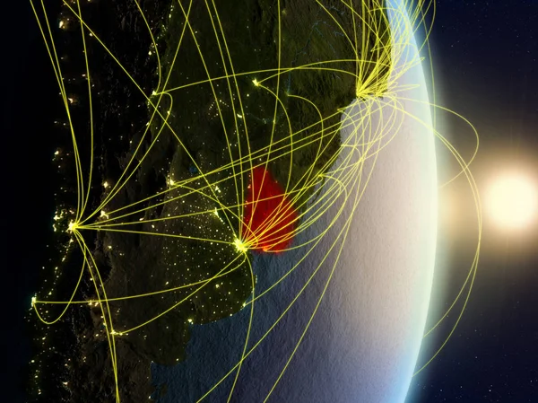 Uruguay Lever Soleil Sur Planète Terre Avec Réseau Concept Connectivité — Photo