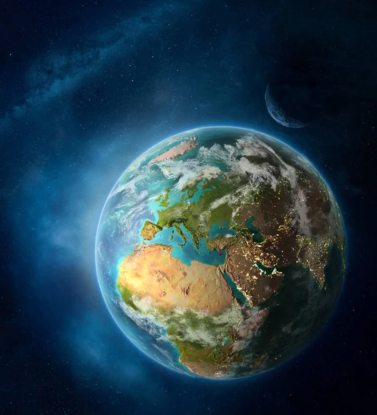 Kypr Vesmíru Zemi Uprostřed Prostoru Měsícem Mléčné Dráhy Podrobné Planety — Stock fotografie