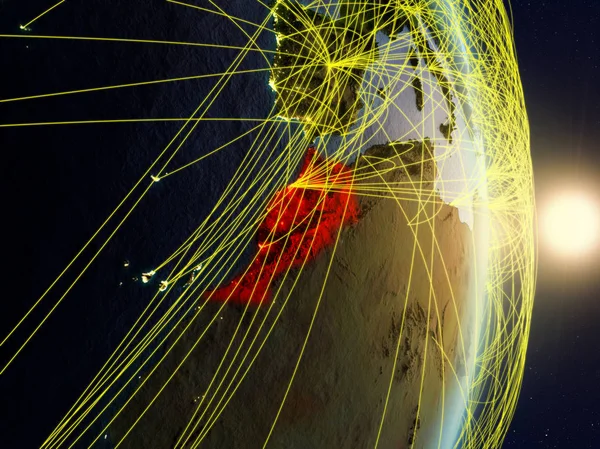 Maroko Wschód Słońca Planecie Ziemi Sieci Koncepcja Łączności Transportu Komunikacji — Zdjęcie stockowe