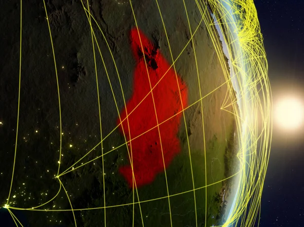 Chad Amanecer Planeta Tierra Con Red Concepto Conectividad Viajes Comunicación — Foto de Stock