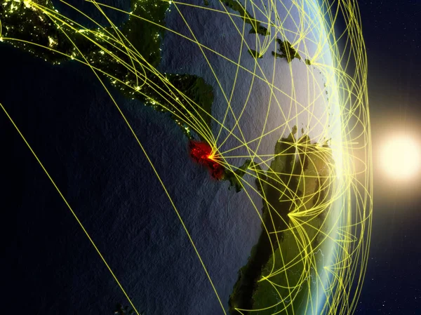 Kostaryka Wschód Słońca Planecie Ziemi Sieci Koncepcja Łączności Transportu Komunikacji — Zdjęcie stockowe