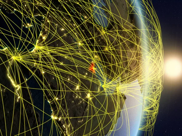 Kuwejt Wschód Słońca Planecie Ziemi Sieci Koncepcja Łączności Transportu Komunikacji — Zdjęcie stockowe