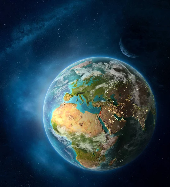 Izrael Miejsca Ziemi Otoczony Przez Przestrzeń Księżyca Mlecznej Powierzchni Planety — Zdjęcie stockowe