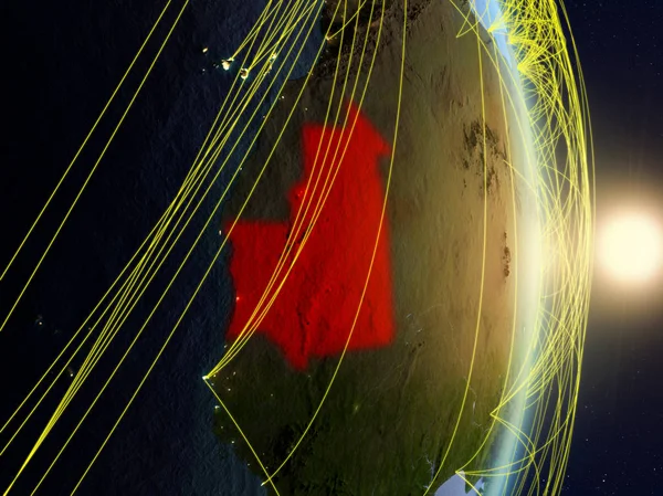 Мавританія Сході Сонця Планеті Планеті Земля Мережею Концепція Підключення Відрядних — стокове фото