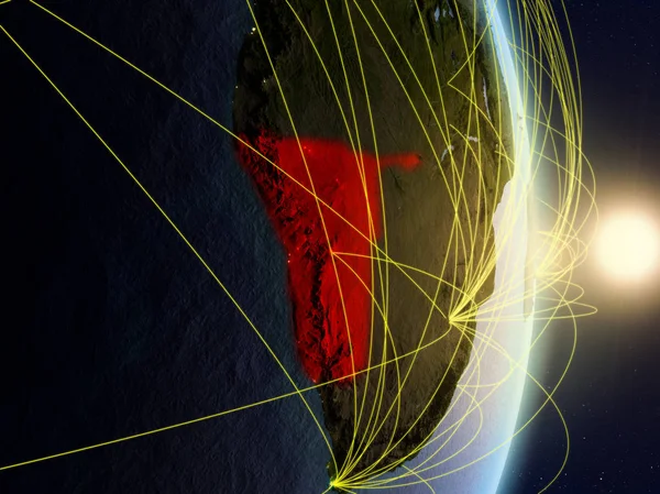 Namibii Wschód Słońca Planecie Ziemi Sieci Koncepcja Łączności Transportu Komunikacji — Zdjęcie stockowe