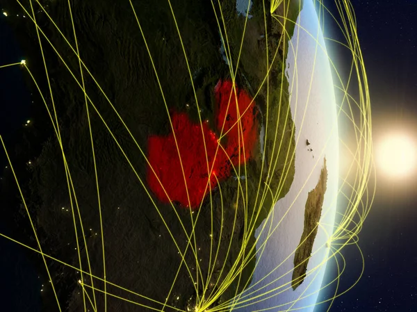 Zambia Wschód Słońca Planecie Ziemi Sieci Koncepcja Łączności Transportu Komunikacji — Zdjęcie stockowe