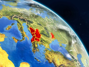 CEFTA gerçekçi bir model ülke sınırları ve detaylı gezegenin yüzey ve bulutlar Dünya gezegeni üzerinde alan ülkelerden. 3D çizim. Nasa tarafından döşenmiş bu görüntü unsurları.