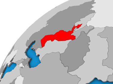 Özbekistan 3d dünya üzerinde. 3D çizim.