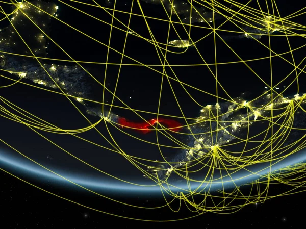 Panamá Modelo Planeta Terra Noite Com Rede Representando Viagens Comunicação — Fotografia de Stock