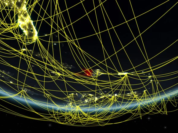 Haiti Modelo Planeta Terra Noite Com Rede Representando Viagens Comunicação — Fotografia de Stock