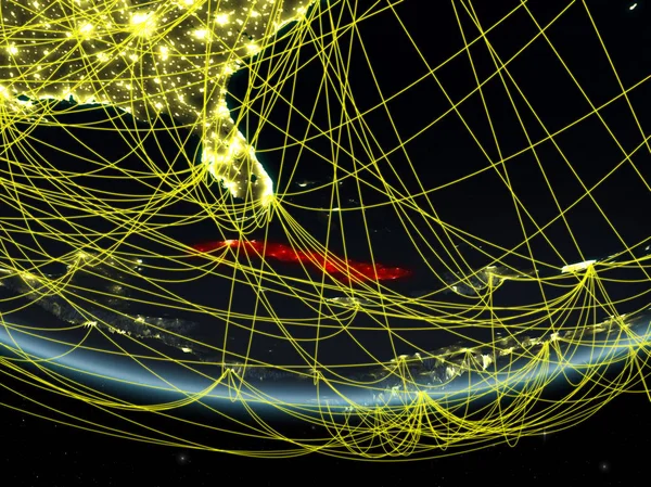 Cuba Modelo Planeta Terra Noite Com Rede Representando Viagens Comunicação — Fotografia de Stock