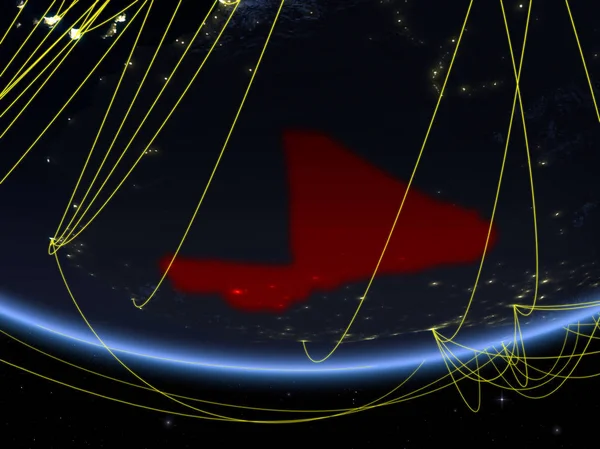 Mali Model Van Planeet Aarde Night Met Netwerk Reizen Communicatie — Stockfoto