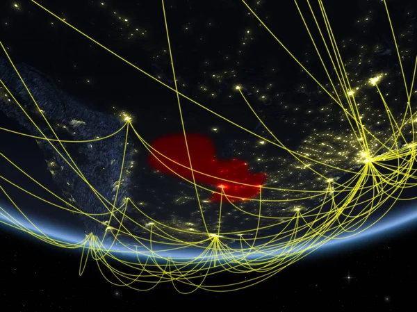 Paragwaj Modelu Planety Ziemi Nocy Sieci Reprezentujące Transportu Komunikacji Ilustracja — Zdjęcie stockowe