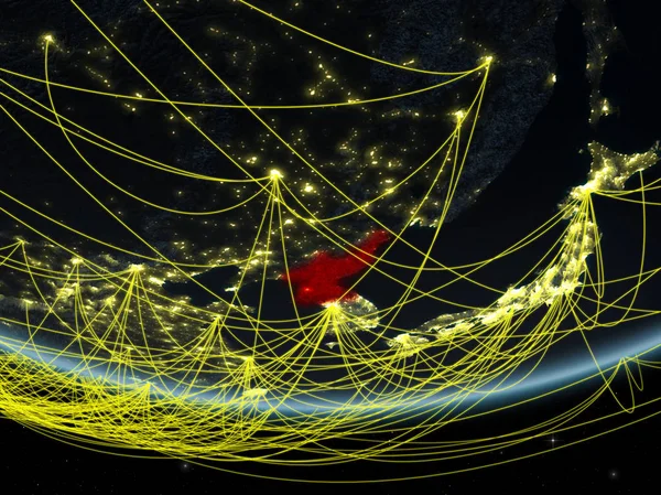 Corée Nord Sur Modèle Planète Terre Nuit Avec Réseau Représentant — Photo