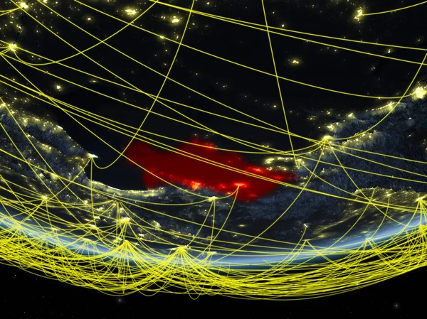 Turcomenistão Modelo Planeta Terra Noite Com Rede Representando Viagens Comunicação — Fotografia de Stock