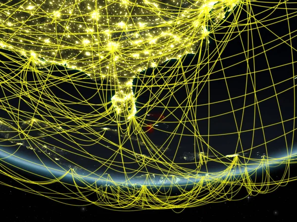 Bahamas Modell Planeten Jorden Natten Med Nätverk Som Representerar Resor — Stockfoto