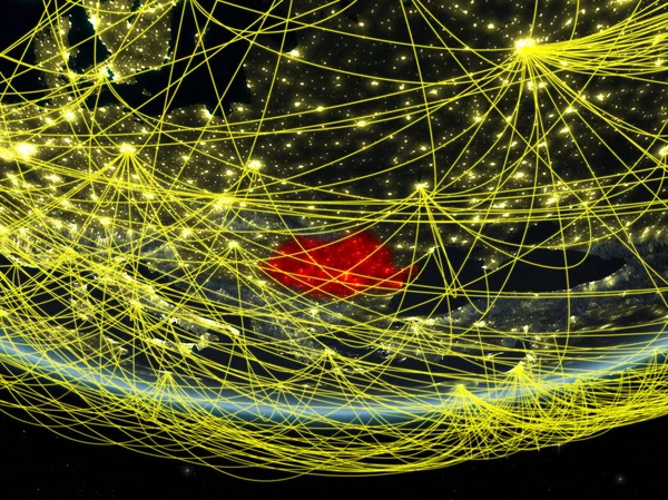 Romênia Modelo Planeta Terra Noite Com Rede Que Representa Viagens — Fotografia de Stock