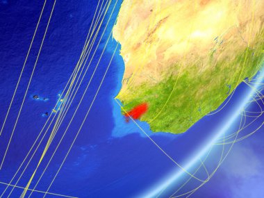 Gine-Bissau modeli bir gece ağı ile dünya gezegeni. Yeni teknoloji, iletişim ve seyahat kavramı. 3D çizim. Nasa tarafından döşenmiş bu görüntü unsurları.