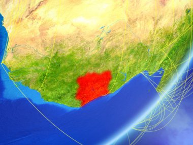 Fildişi Sahili modeli bir gece ağı ile dünya gezegeni. Yeni teknoloji, iletişim ve seyahat kavramı. 3D çizim. Nasa tarafından döşenmiş bu görüntü unsurları.
