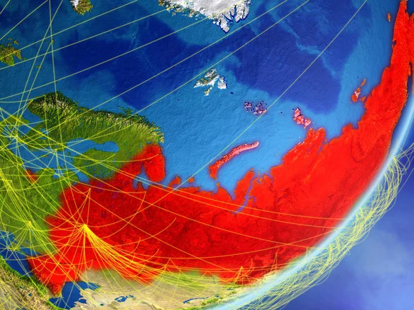俄罗斯在地球模型与网络在晚上 新技术 通信和旅行的概念 美国宇航局提供的这张图片的元素 — 图库照片