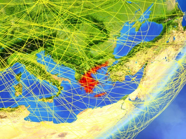 Greece on model of planet Earth with network at night. Concept of new technology, communication and travel. 3D illustration. Elements of this image furnished by NASA.