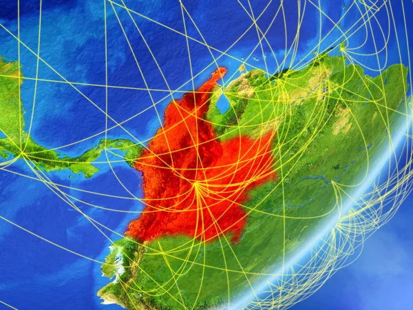 Kolumbien Auf Dem Modell Des Planeten Erde Mit Netzwerk Der — Stockfoto
