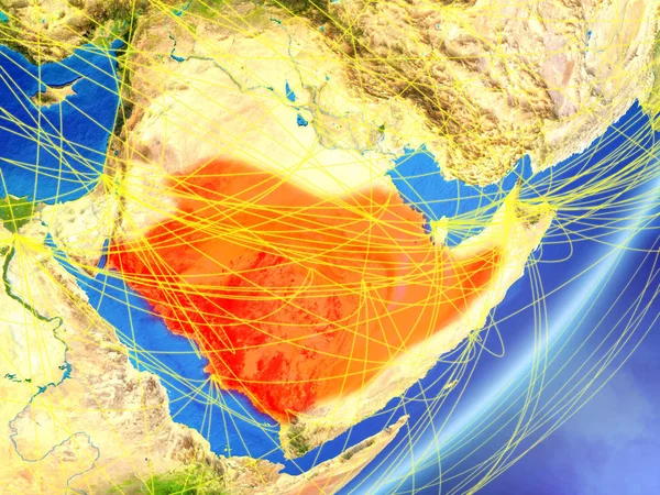 Arábia Saudita Modelo Planeta Terra Com Rede Noite Conceito Nova — Fotografia de Stock