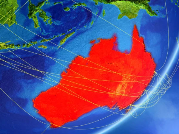 Australia on model of planet Earth with network at night. Concept of new technology, communication and travel. 3D illustration. Elements of this image furnished by NASA.