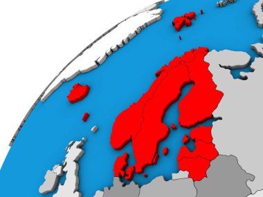 Kuzey Avrupa 3d dünya üzerinde. 3D çizim.