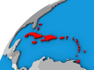 Karayipler 3d dünya üzerinde. 3D çizim.