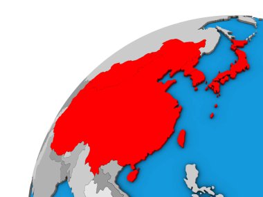 Doğu Asya 3d dünya üzerinde. 3D çizim.