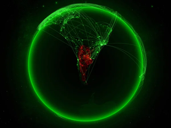 Argentina from space on planet Earth with green network representing international communication, technology and travel. 3D illustration. Elements of this image furnished by NASA.