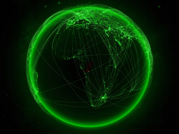 Congo Espaço Planeta Terra Com Rede Verde Representando Comunicação Internacional — Fotografia de Stock