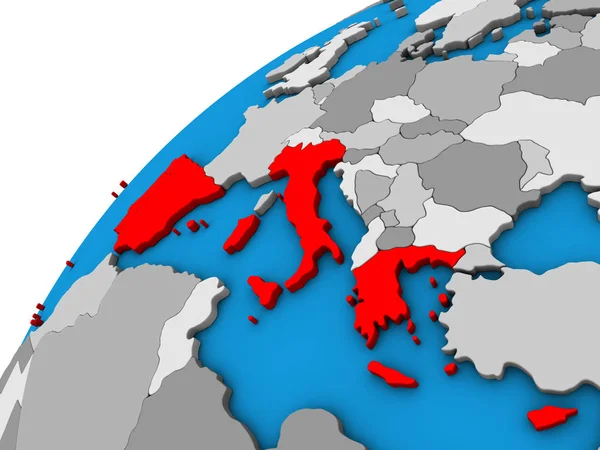 Southern Europe on 3D globe. 3D illustration.