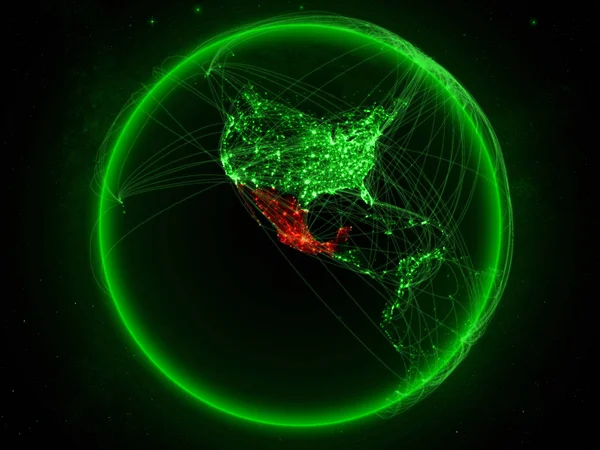 Mexico from space on planet Earth with green network representing international communication, technology and travel. 3D illustration. Elements of this image furnished by NASA.