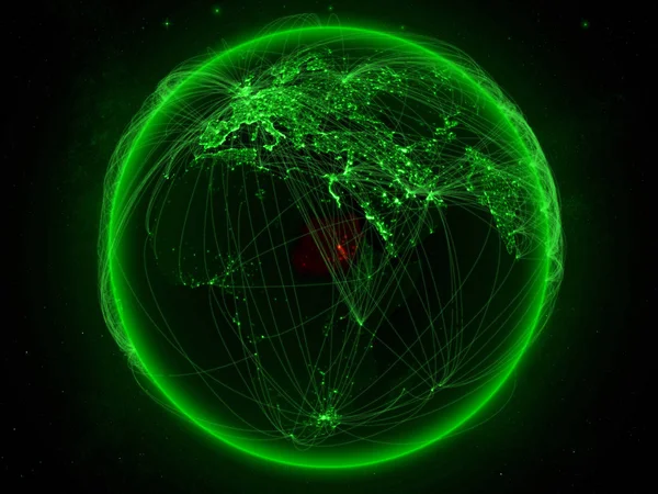 Sudão Espaço Planeta Terra Com Rede Verde Representando Comunicação Internacional — Fotografia de Stock