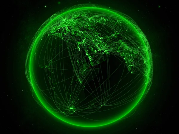 Джибутійський Космосу Планеті Земля Зеленим Мережі Представляють Міжнародного Язку Технології — стокове фото