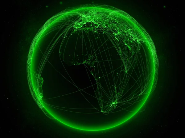Guiné Equatorial Espaço Planeta Terra Com Rede Verde Representando Comunicação — Fotografia de Stock