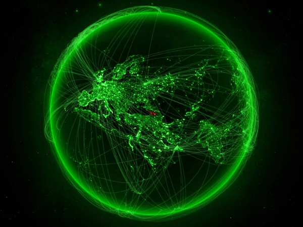 Geórgia Espaço Planeta Terra Com Rede Verde Representando Comunicação Internacional — Fotografia de Stock