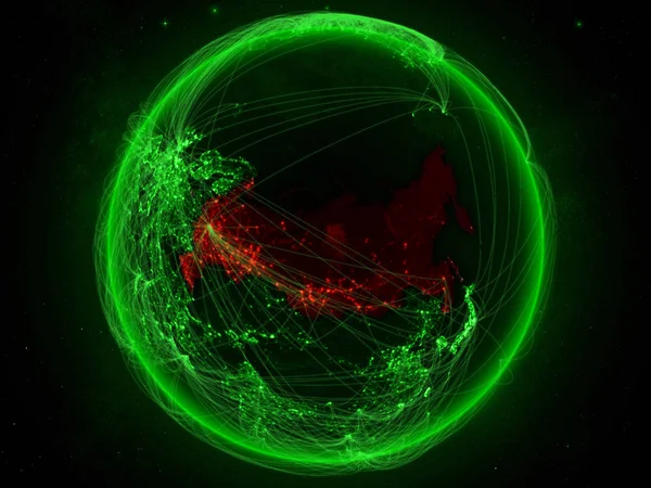 国際コミュニケーション 旅行を表す緑のネットワークと地球上の領域からロシア イラスト Nasa から提供されたこのイメージの要素 — ストック写真