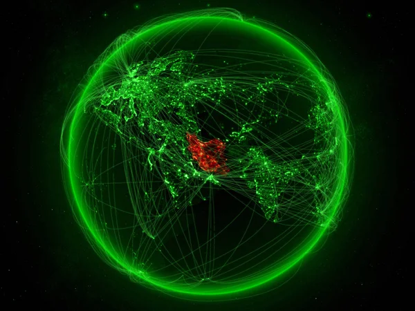 Irã Espaço Planeta Terra Com Rede Verde Representando Comunicação Internacional — Fotografia de Stock