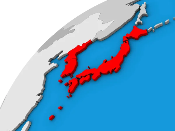 Japan and Korea on 3D globe. 3D illustration.
