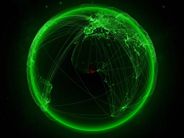 Гана Космоса Планете Земля Зеленой Сетью Представляющей Международные Связи Технологии — стоковое фото